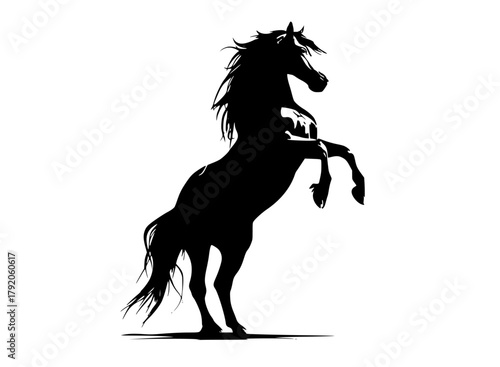 a silhouette of a horse standing on its hind legsback, black, horse, jump, profile, rear, stand, tail 