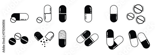 capsule icons illustration pill icon symbol vector in white