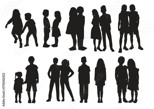 collection of brother and sister silhouettes in different
