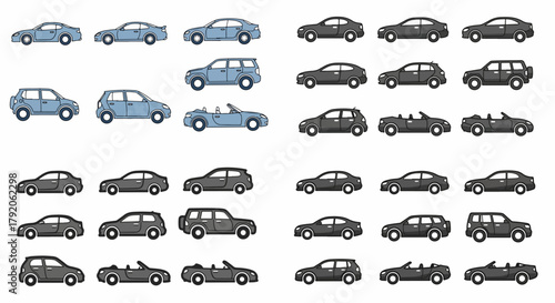 Various car types side view collection
