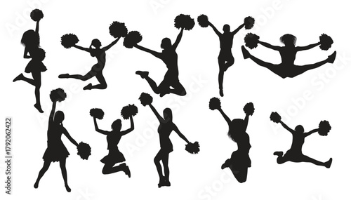 collection of cheerleader silhouette in different positions
