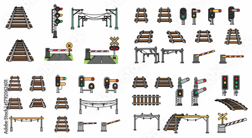 Railway track elements and signals collection