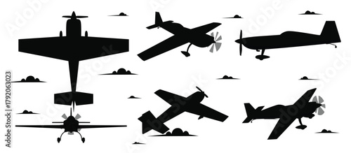 aerobatic aircraft in different views stunt plane illustration