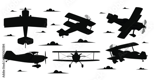 aerobatic biplane aircraft in different views light