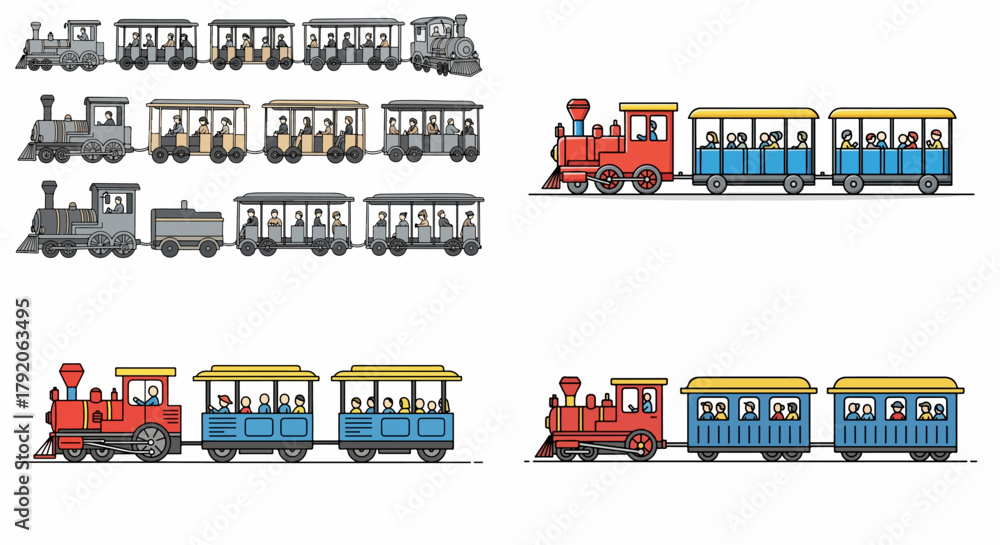 Obraz premium Colorful toy trains with passenger cars