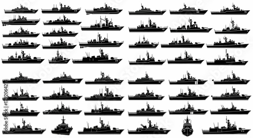 Navy warships collection outline silhouettes