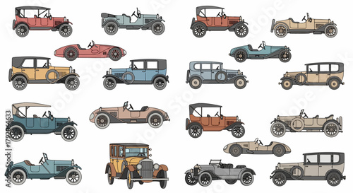 Vintage cars collection in various styles