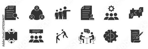 Partnership solid icon set. Collaboration solid icons. Stakeholder solid icon set. Containing business, collaboration, teamwork, Management, investors, partners and more icons.