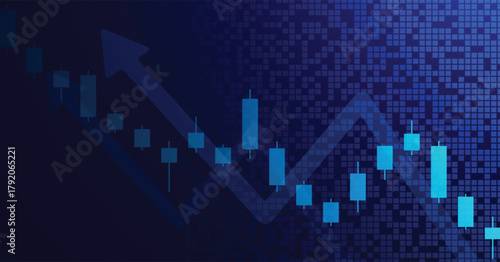 business candlesticks and up trend on technology blue