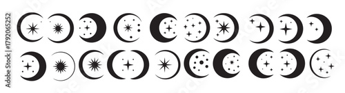 collection of twentyfour black crescent moon silhouettes