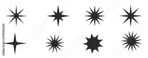 collection of nine different starburst shapes for design