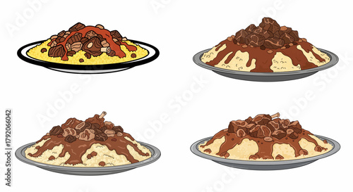 Middle Eastern rice dishes with meat toppings