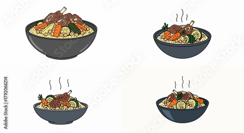 Bowl of hearty stew with bone and vegetables