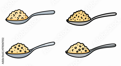 Spoons filled with salt different types with transparent background
