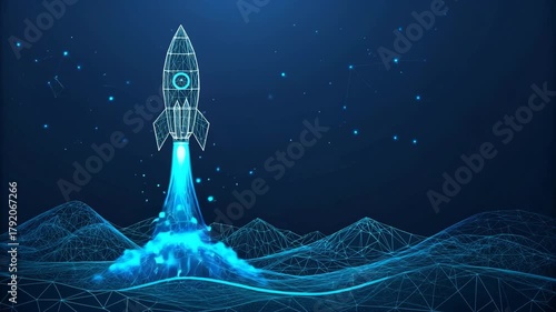 Digital Rocket Launch – Futuristic Startup and Innovation Concept