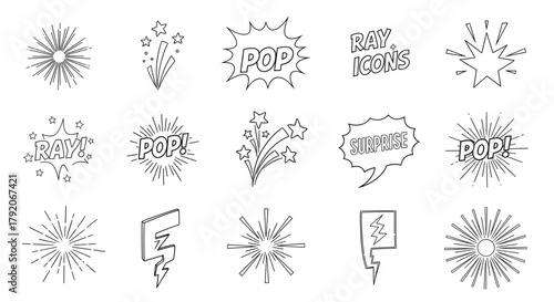 Collection of hand-drawn comic book style explosion icons.