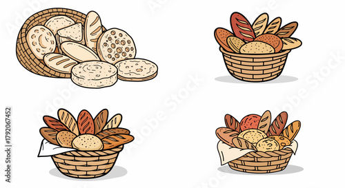 Bread basket with various loaves and rolls