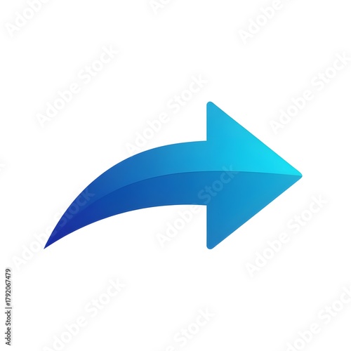 A bright blue curved arrow pointing to the right isolated on transparent background