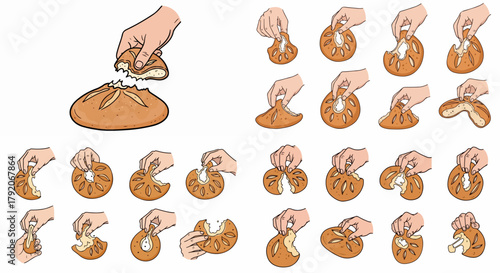 Bread slicing hands sequence with transparent background