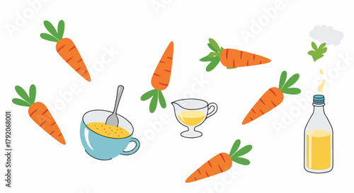 Carrot juice preparation with transparent background