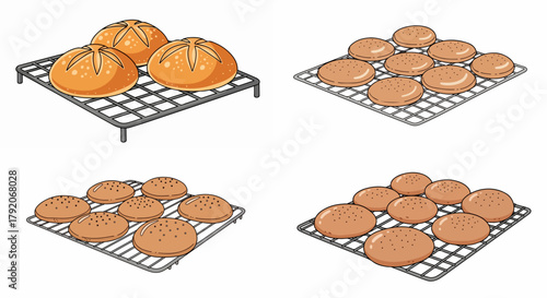 Baked bread on cooling racks for food photography