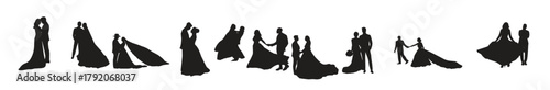 collection of wedding couple silhouettes in different poses