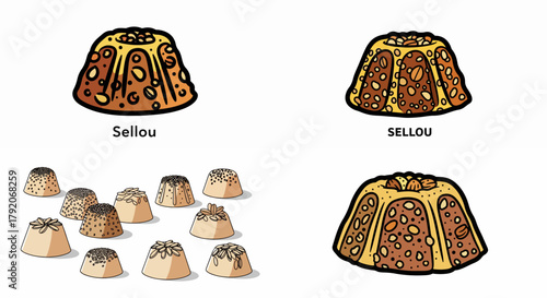 Sellou Moroccan pastry food set with transparent background