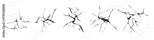 cracked glass wall egg fissures in ground top view set