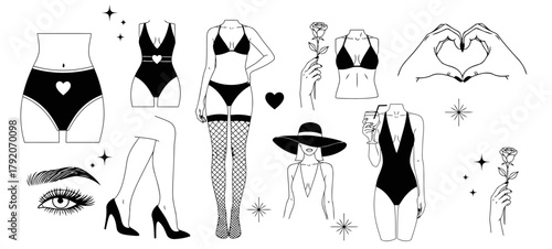 set of female body parts and love