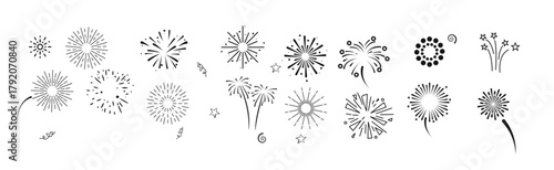 doodle firework set holiday card template vector illustration