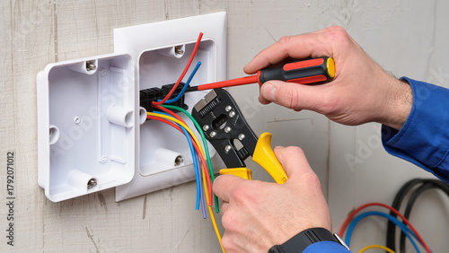 electrician repairing electrical outlet