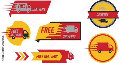 Fast free delivery shipping icons and badges for e-commerce and retail