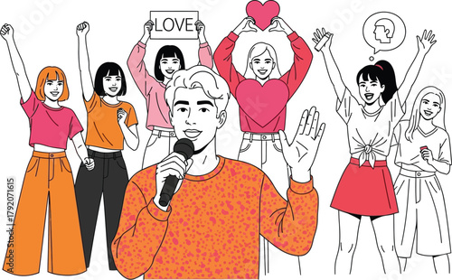 Enthusiastic speaker with loving audience sharing a message of community and love