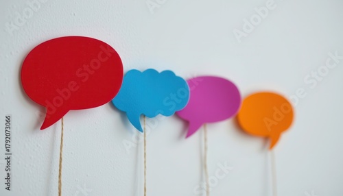 Colorful Speech Bubbles Hanging on Wall for Creative Communication and Expression in Modern Design