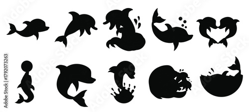  Set of Dolphin vector illustration