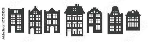 dutch houses silhouettes set vintage laser cut facades
