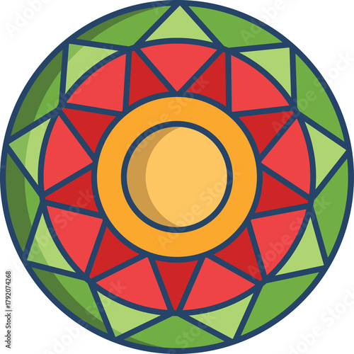 Geometric Mandala Pattern With Red Green Orange And Yellow Colors On A Transparent Background Detailed Circular Design Abstract Art
