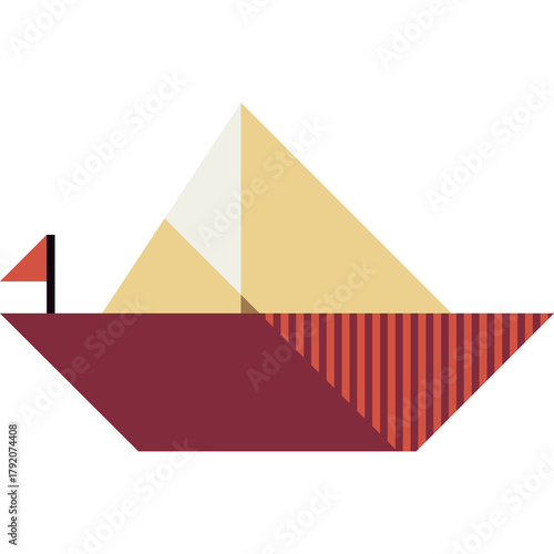 Geometric Sailboat Illustration With Red Hull Yellow Sails And Small Red Flag On Transparent Background Simple Abstract Design
