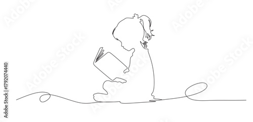 little woman child reading line art