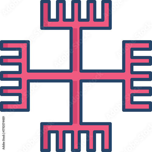 Geometric Symbol of Interlocking Bars and Tines in Pink and Navy Blue on Transparent Background