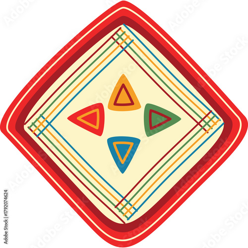 Geometric Symbol With Four Triangles In Red Yellow Blue And Green Colors On A Cream Background