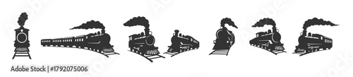 elegant train design elements with detailed silhouettes