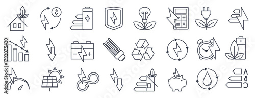 energy saving and energy efficiency icon set calculator 