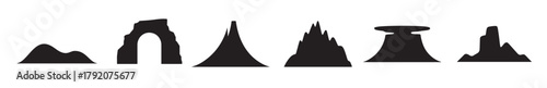 diverse silhouettes of mountains and rock formations against vector illustration