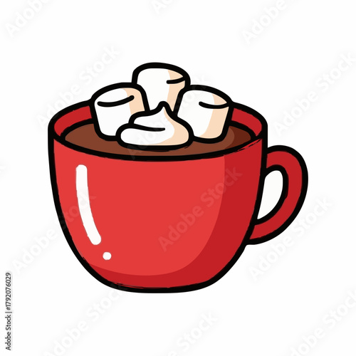 Hot chocolate with marshmallow in a red cup