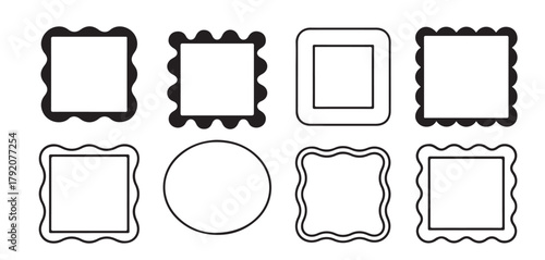 eight black and white rectangle frames with wavy