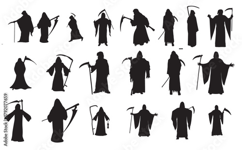 grim reaper silhouette vector set