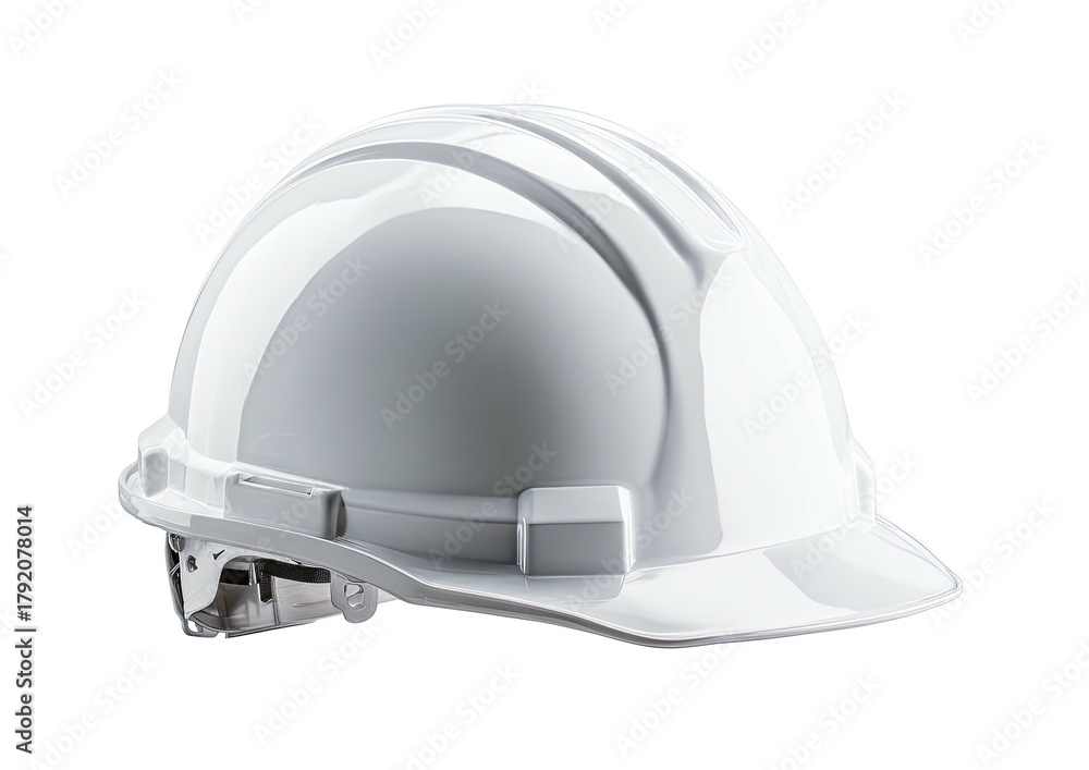 Fototapeta premium Glossy white hard hat sits at an angle
