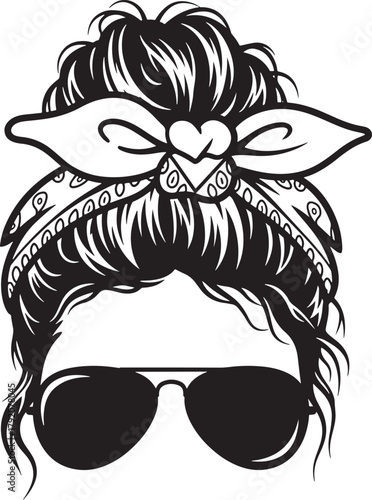 Messy bun hairstyle with sunglasses and bow silhouette