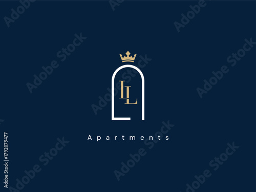 luxury apartment logo design, elegant real estate branding with crown symbol